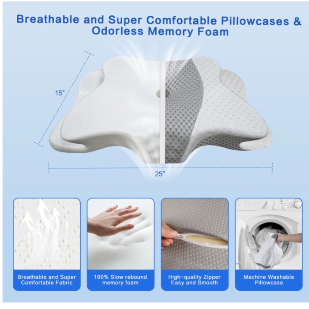 G328 Pain Relief Premium Memory Foam Cervical Pillow for Neck Support Queen Size - Picture 2 of 6